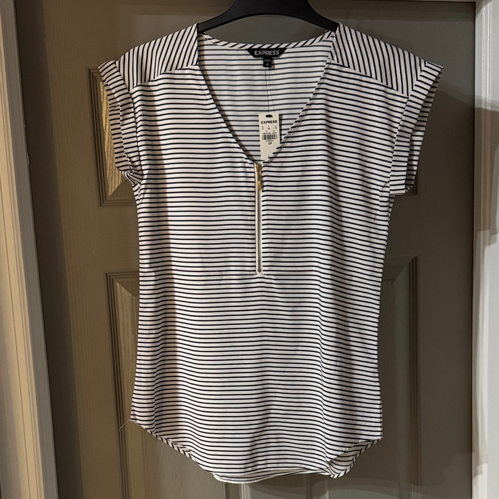 Express Black and White Striped Short Sleeve Top